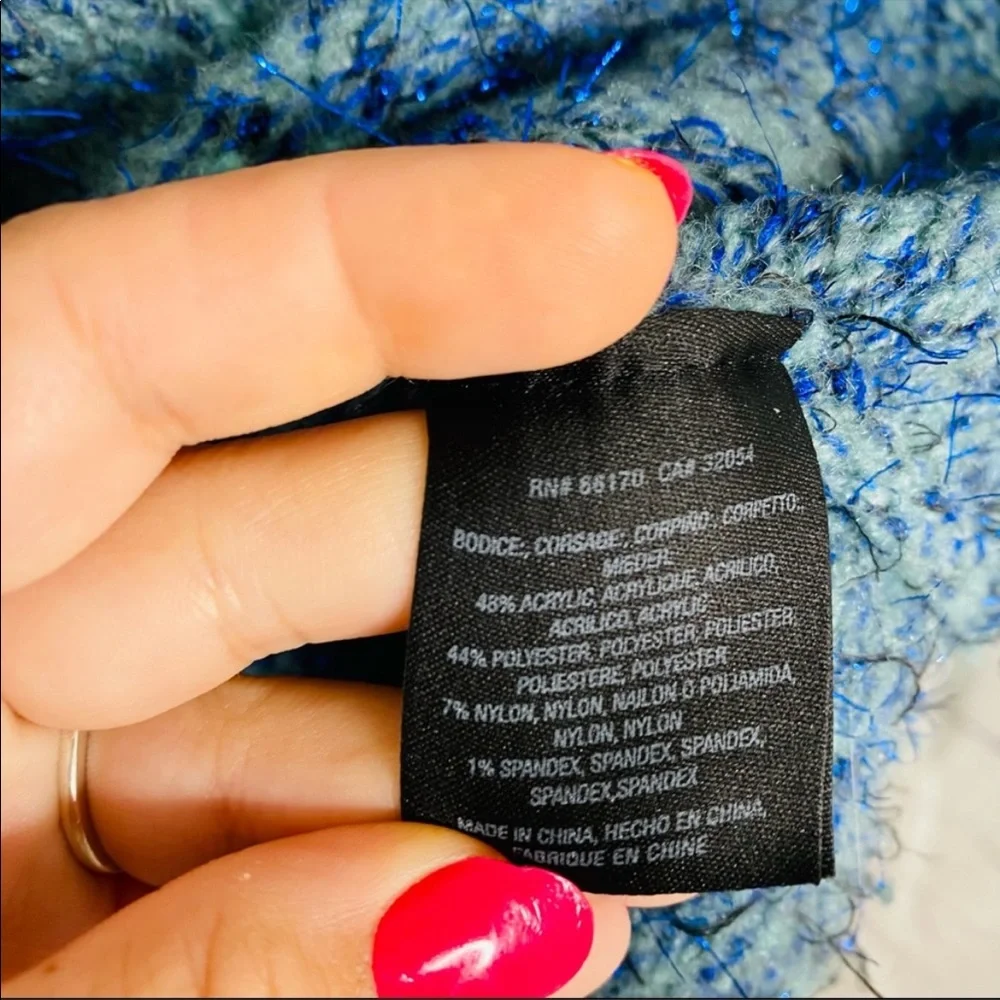 Anthropologie Moth Sparkle Knit Tinsel Mock Neck Turtleneck Sweater Blue Small - Picture 4 of 7